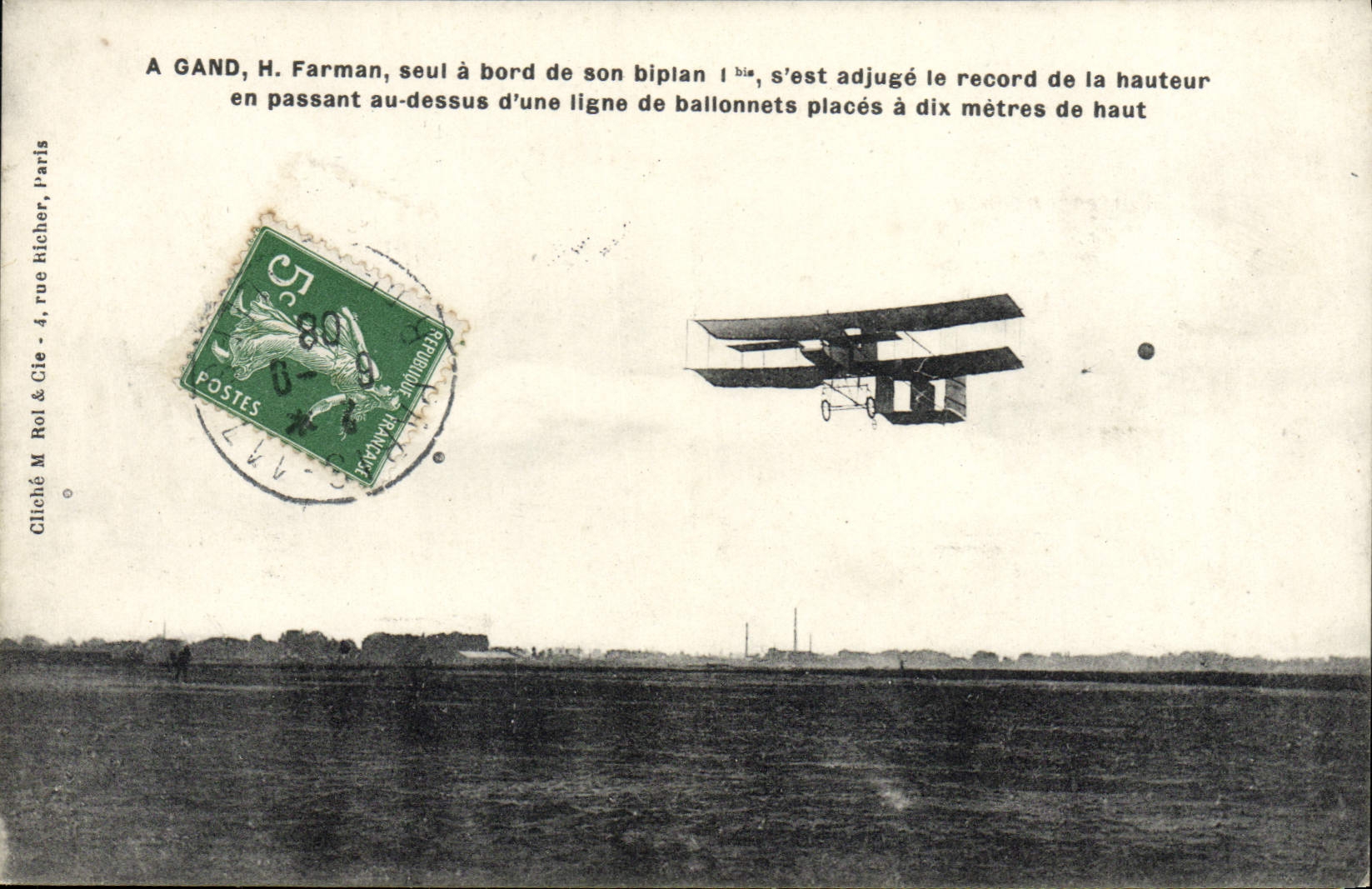 La aviación de Avion de la POSTAL de la VENDIMIA es altura de registro de Gante Farman