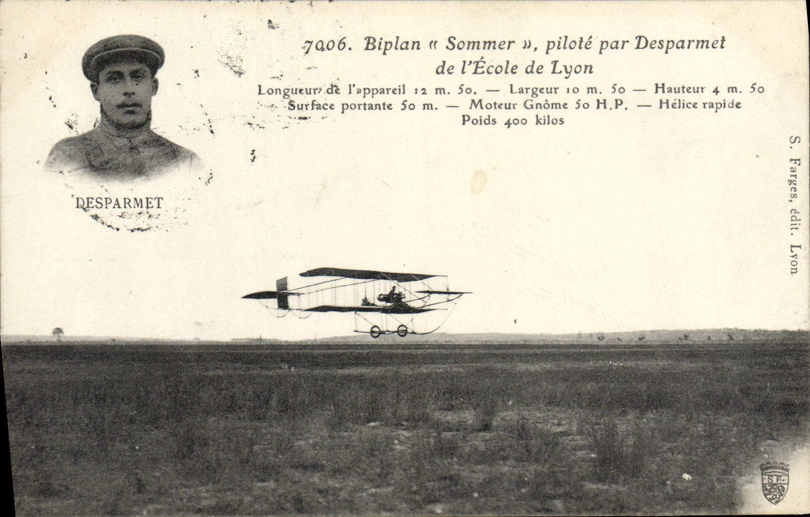 CPA Avion Aviation Biplan Sommer pilote par Desparmet de l'ecole de Lyon 