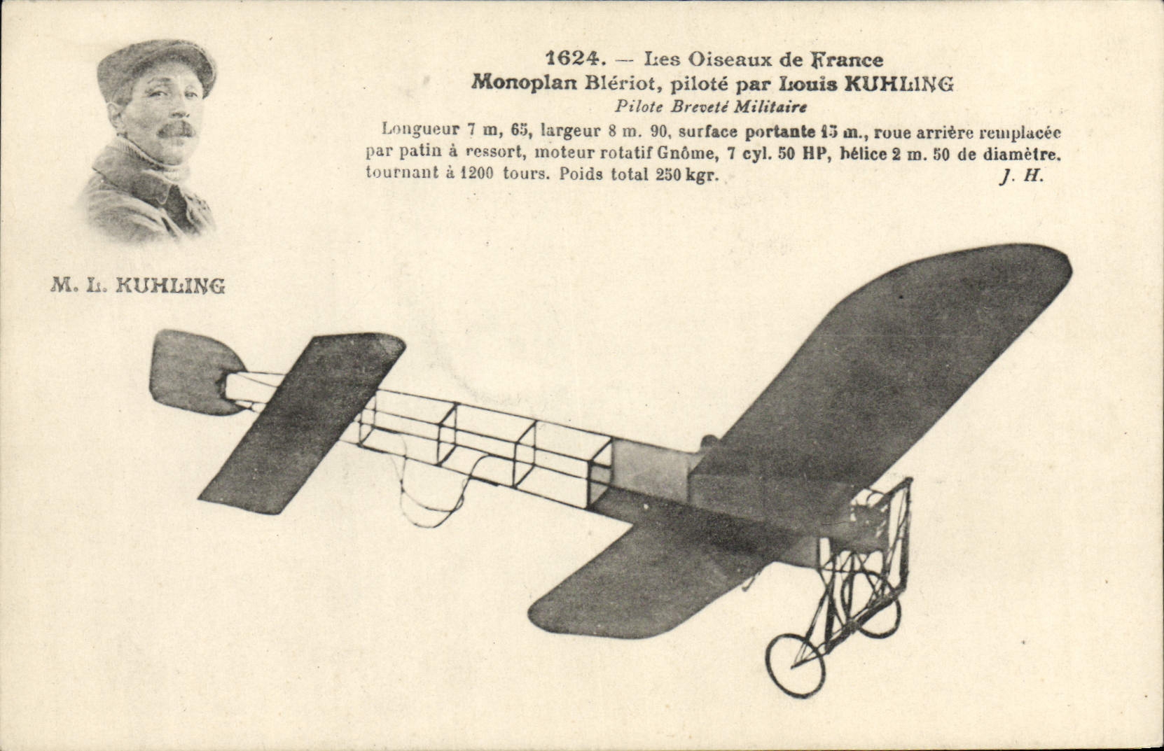 CPA Avion Aviation Monoplan Bleriot pilote par Louis Kuhling 
