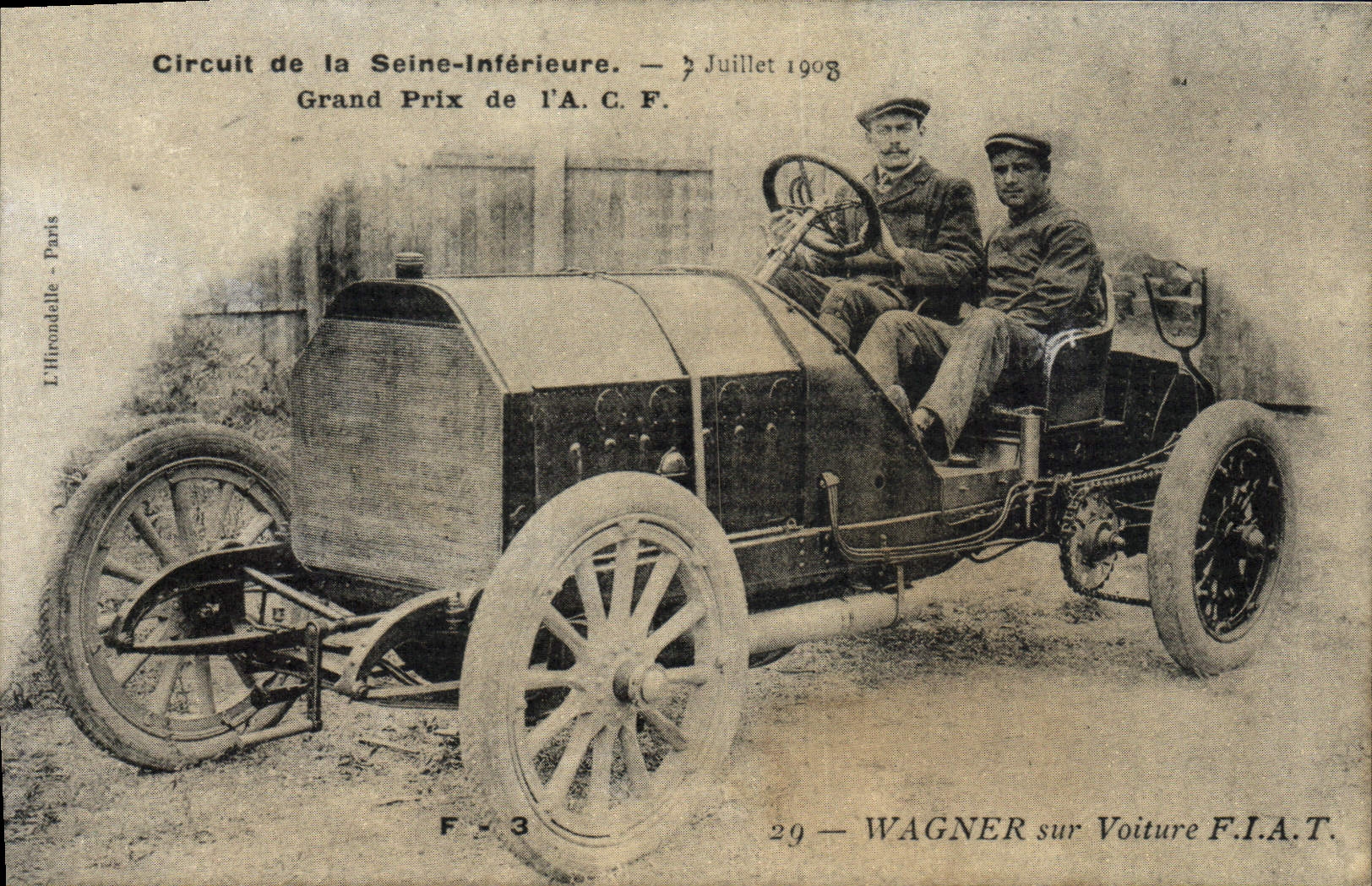 CPA Automobile Circuit de la Seine Inferieure 7 juillet 1908 Grand prix de l'ACF Wagner sur Voiture FIAT