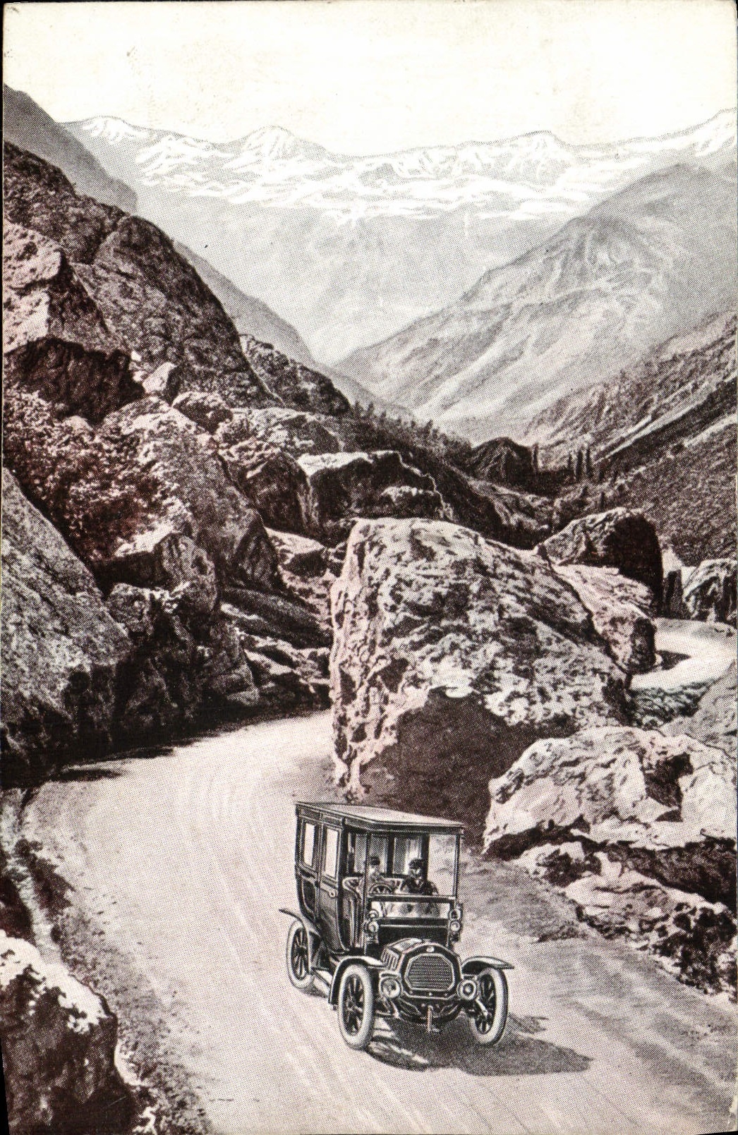 VINTAGE POSTCARD Automobile Mountain