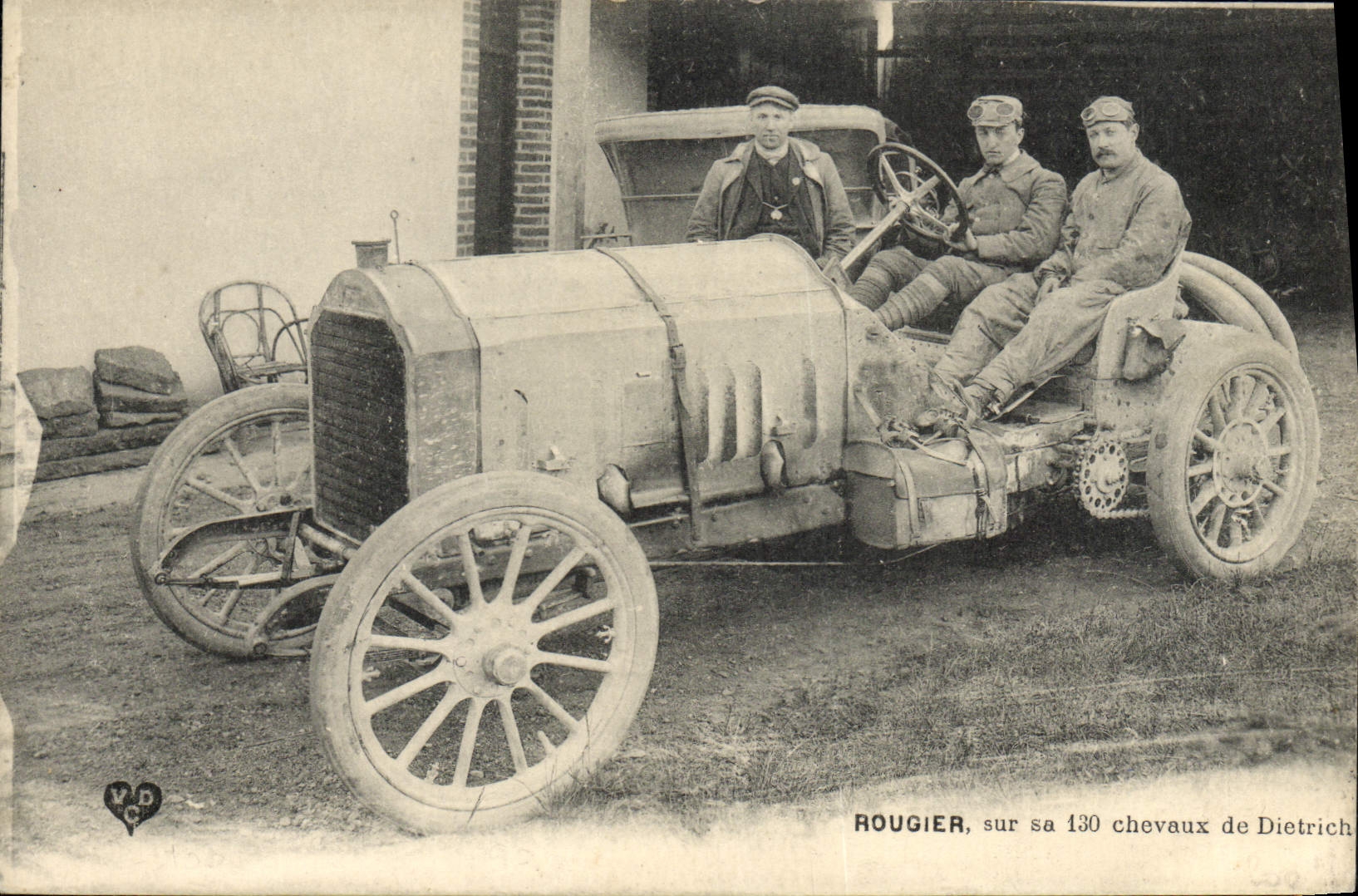 VINTAGE POSTCARD Automobile Rougier on its 130 DE DIETRICH horses