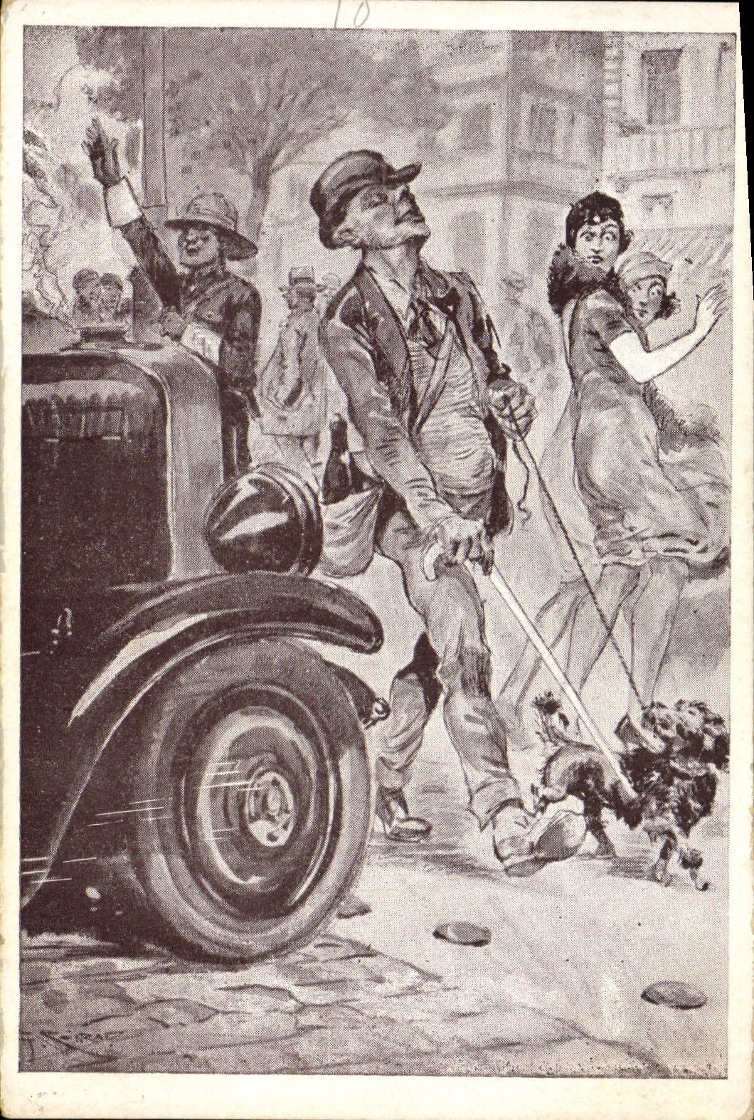 VINTAGE POSTCARD Automobile the incidents of the road the blind man Plugs Dog