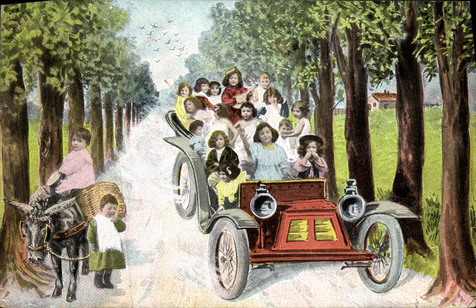 CPA Automobile Enfants Bebes Ane Mule