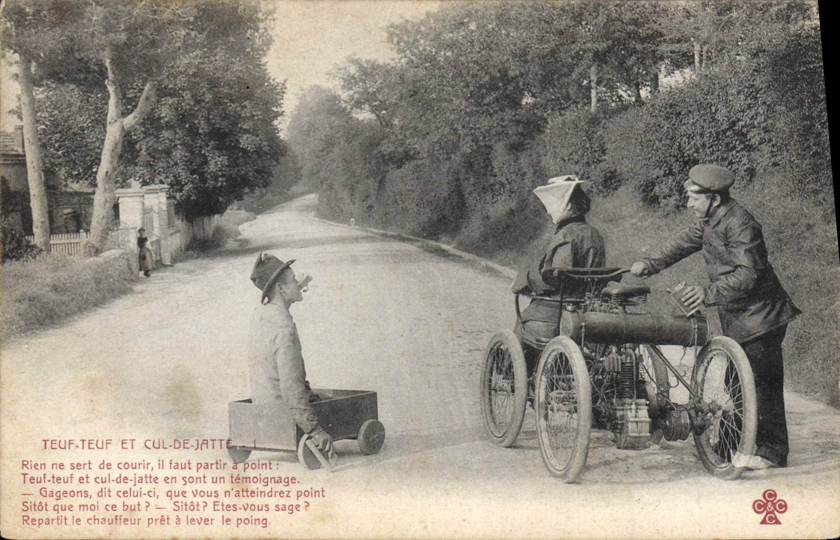 VINTAGE POSTCARD Automobile Teuf Teuf and Cul of Bowl