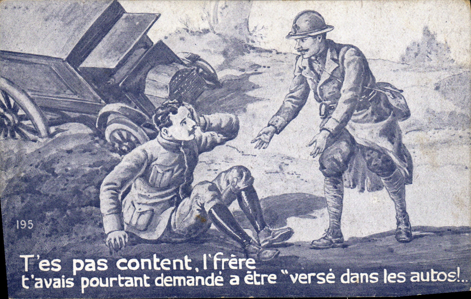 VINTAGE POSTCARD Automobile do not be to you content Frere Militaria