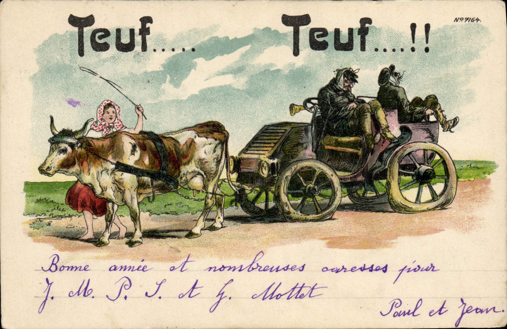 CPA Automobile Attelage Boeufs 