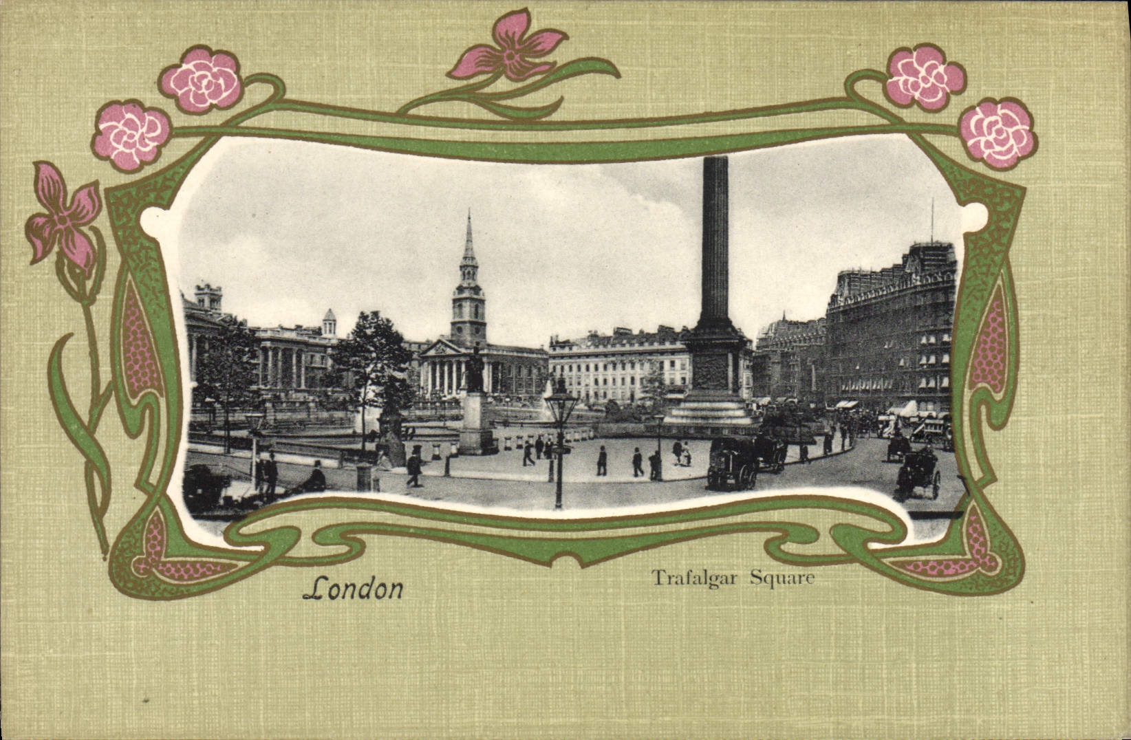 Jardín público de Londres Trafalgar de la POSTAL de la VENDIMIA