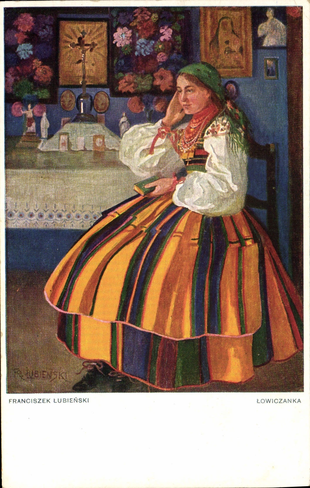 Folklore de Franciszek Lubienski Lowiczanka del ilustrador de la POSTAL de la VENDIMIA