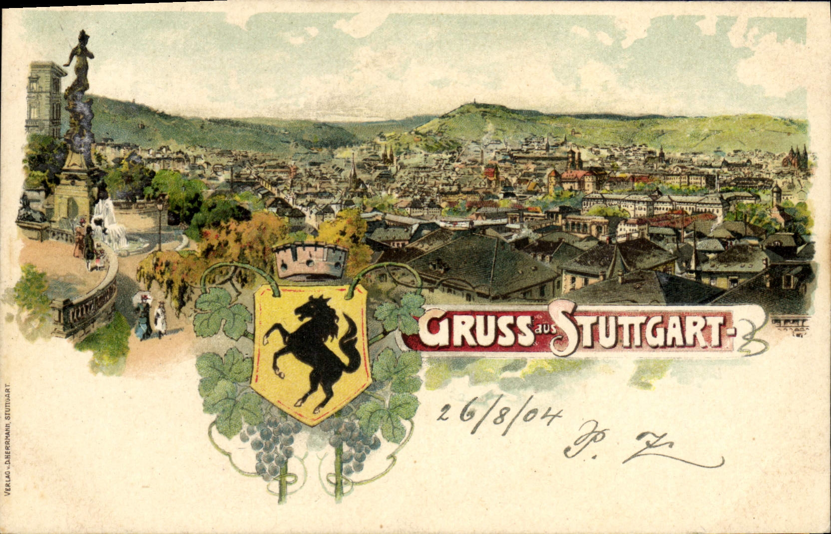 Caballo de Stutgart del aus de Gruss del ilustrador de la POSTAL de la VENDIMIA