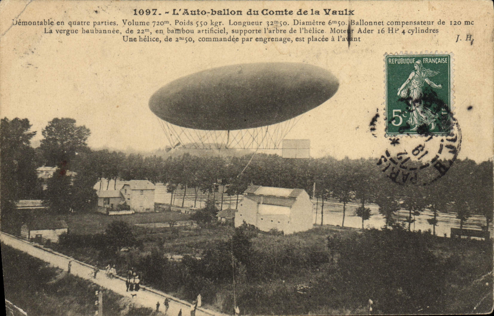CPA Avion Aviation Dirigeable Zeppelin Auto ballon du comte de la Vaulx
