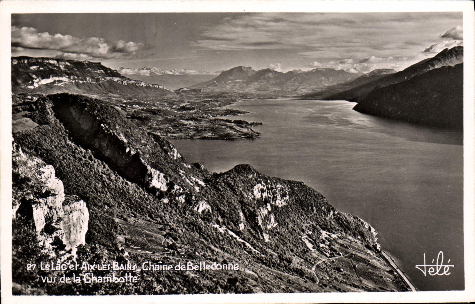 MODERN CARD the lake and Aix les Bains Chain of Belledonne seen of Chambotte