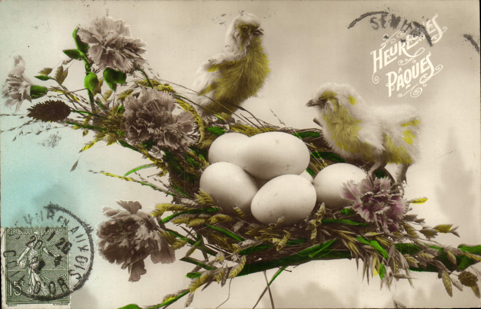CPA Heureuses Paques Poussins