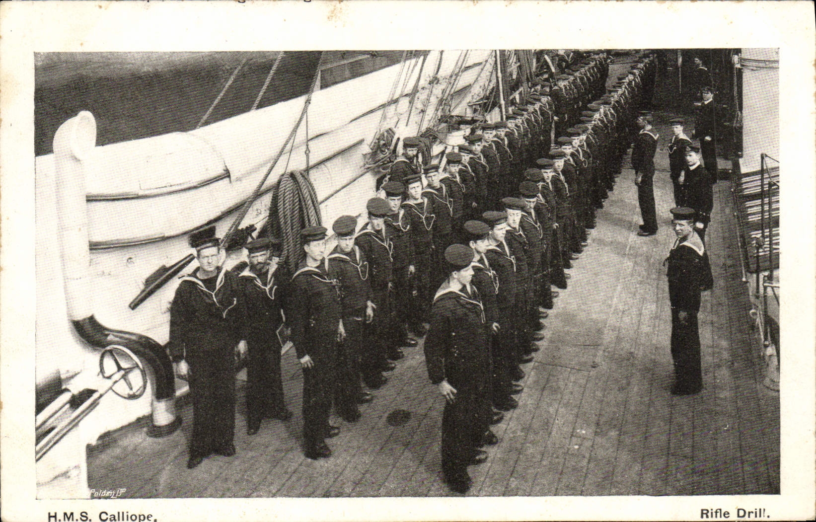 VINTAGE POSTCARD Warship HMS Calliope Files Seed-planting drill