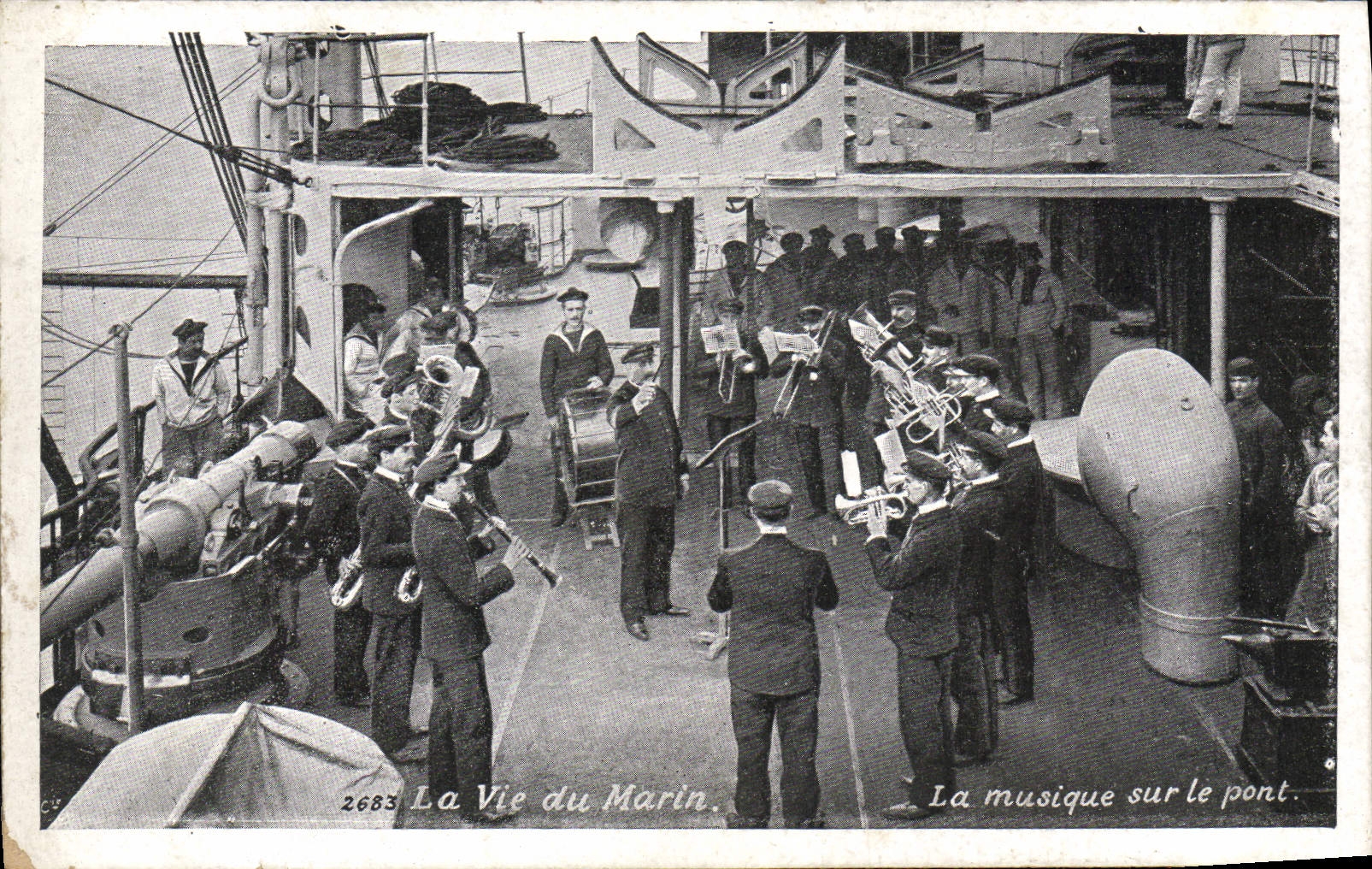 VINTAGE POSTCARD Warship life of the sailor music on the bridge