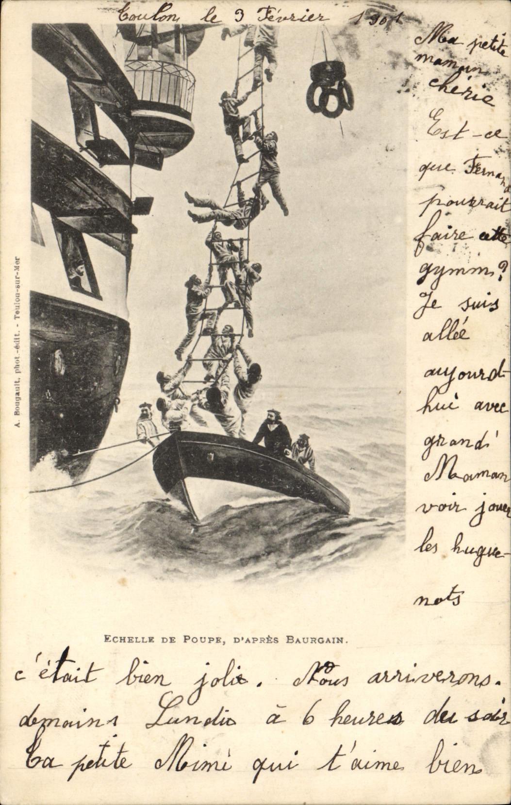 CPA Bateau de guerre Echelle de poupe D'apres Baurgain 