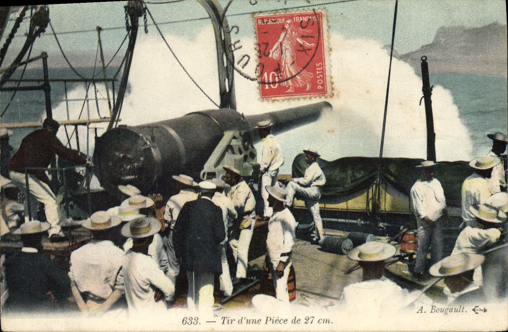 CPA Bateau de guerre Tir d'une piece de 27cm