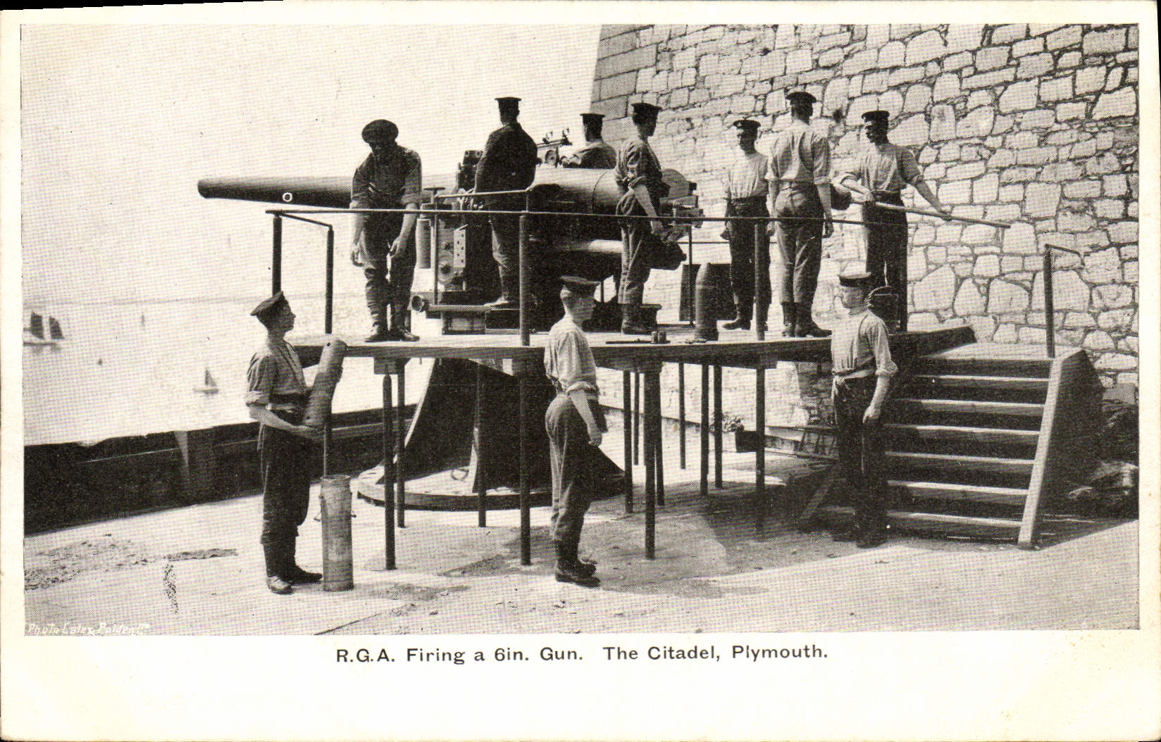 VINTAGE POSTCARD Warship RGA Firing has 6in gun The Citadel Plymouth