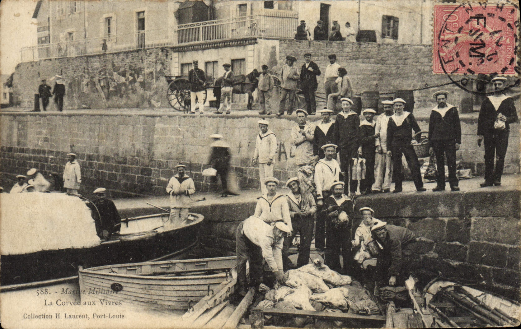 CPA Bateau de guerre Marins La corvee aux vivres