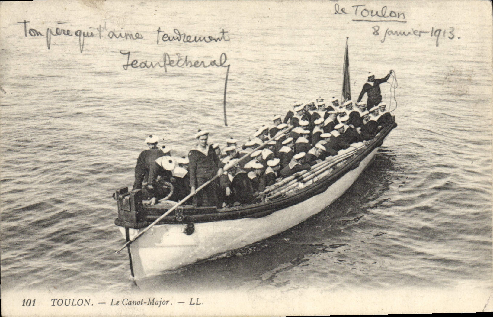 VINTAGE POSTCARD Warship Toulon the officers' lifeboat