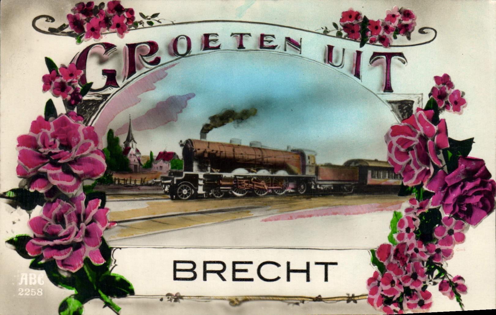 VINTAGE POSTCARD Train Brecht Engine