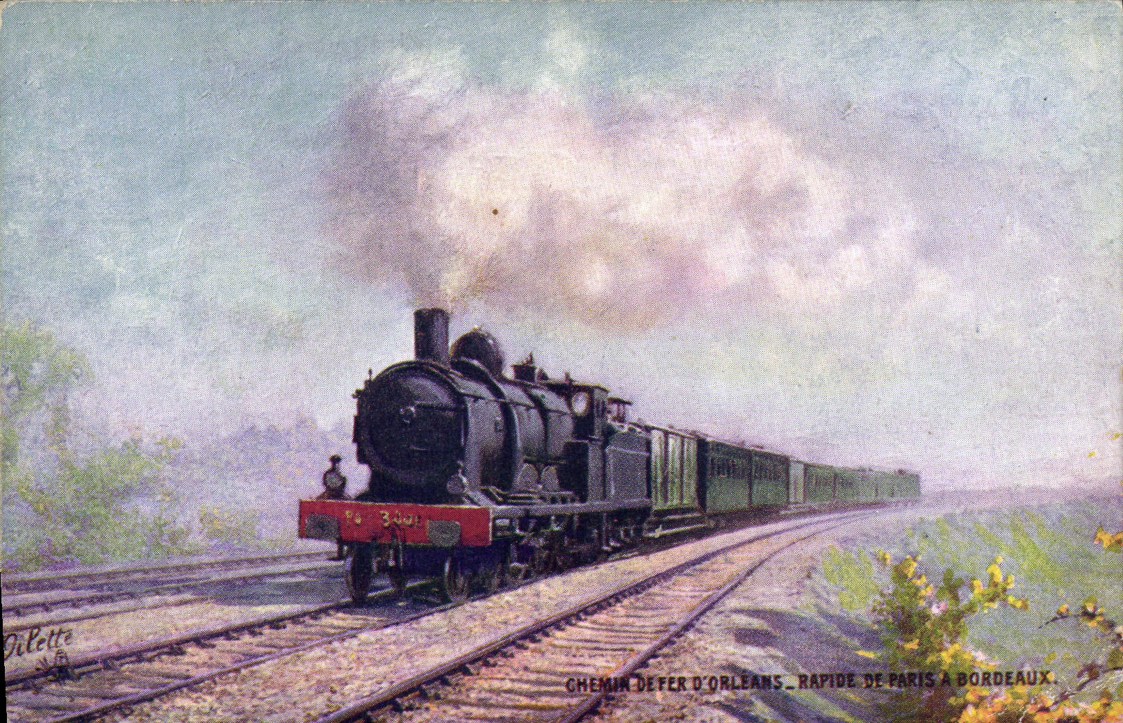 CPA Train Locomotive Chemin de fer d'Orleans Rapide de Paris a Bordeaux 