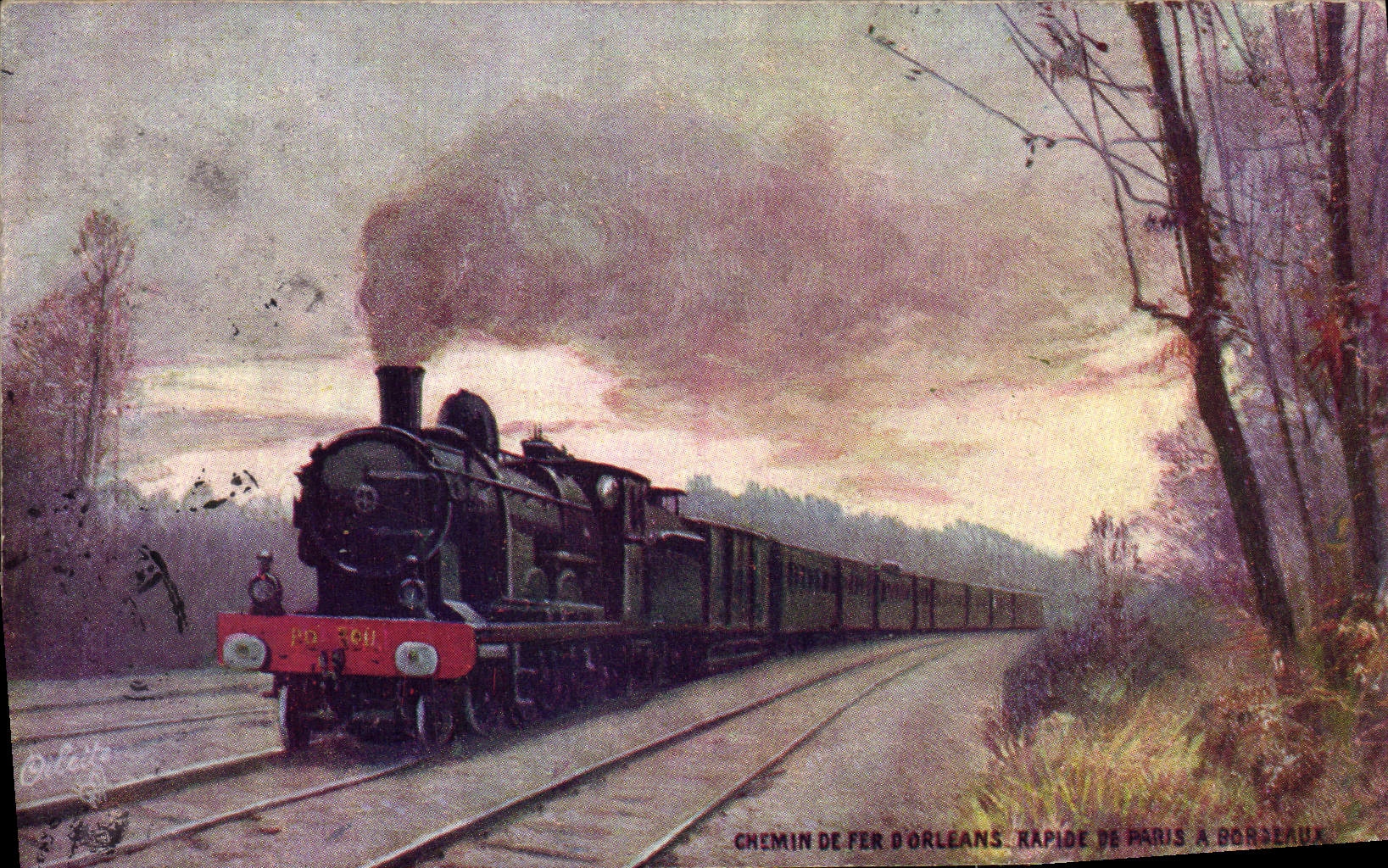CPA Train Locomotive Chemin de fer d'Orleans Rapide de Paris a Bordeaux