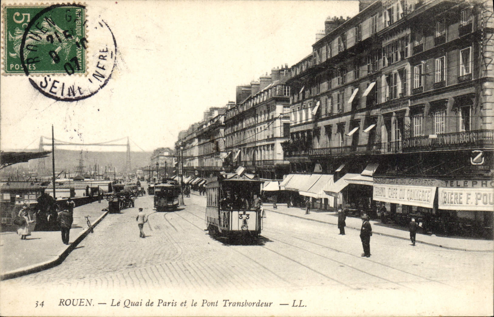VINTAGE POSTCARD Rouen the quay of Paris and the transporter bridge