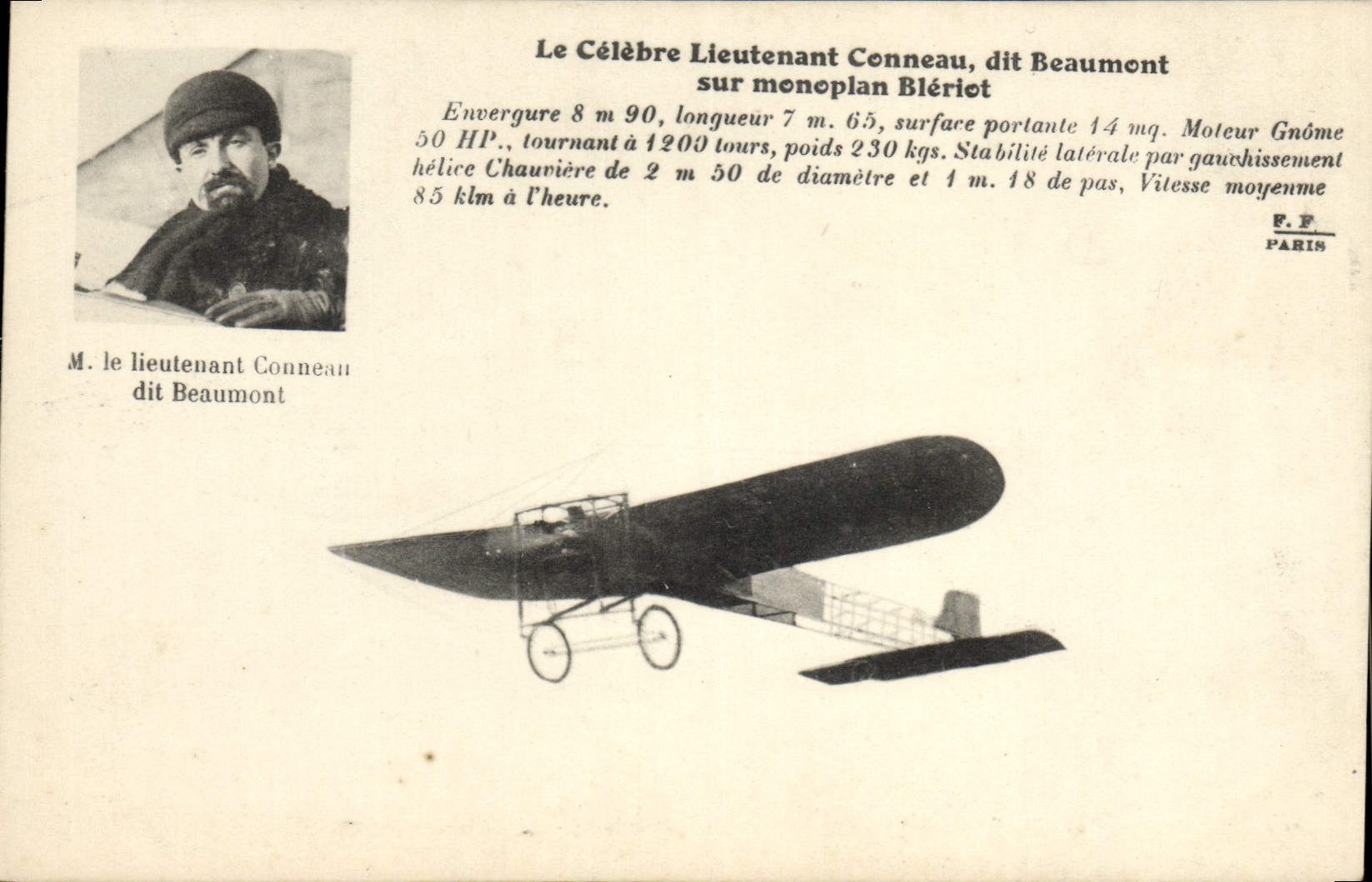 CPA Avion Aviation Lieutenant Conneau dit Beaumont sur monoplan Bleriot