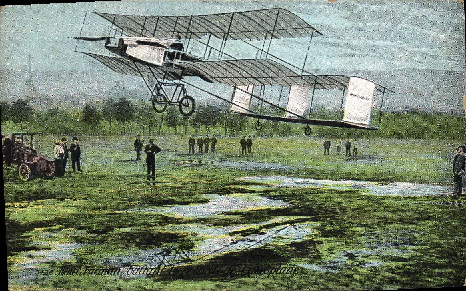 Aviación Enrique Farman del plano de la POSTAL de la VENDIMIA que bate el record del aeroplano