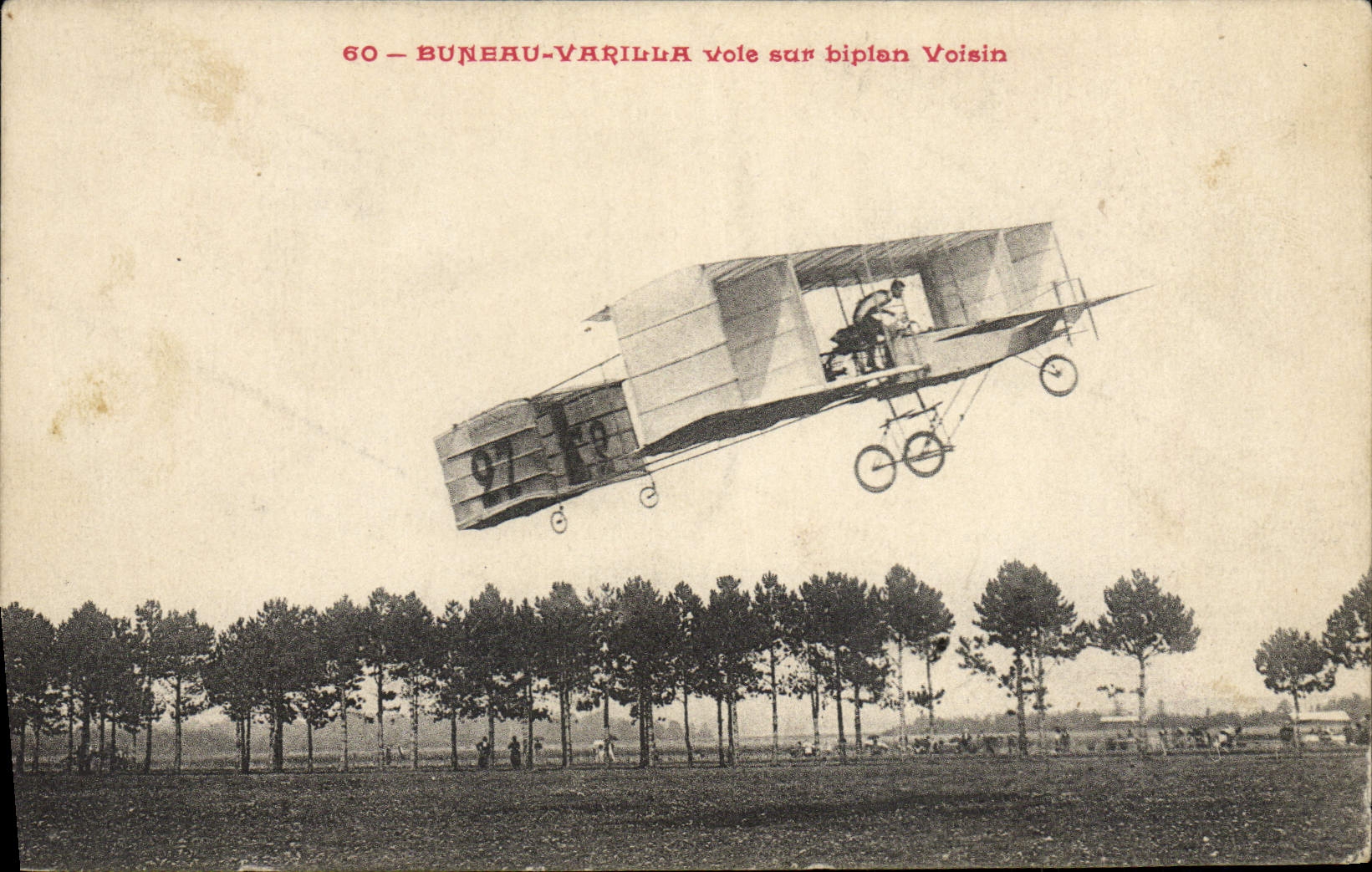 CPA Avion Aviation Bureau Varilla vole sur biplan Voisin 