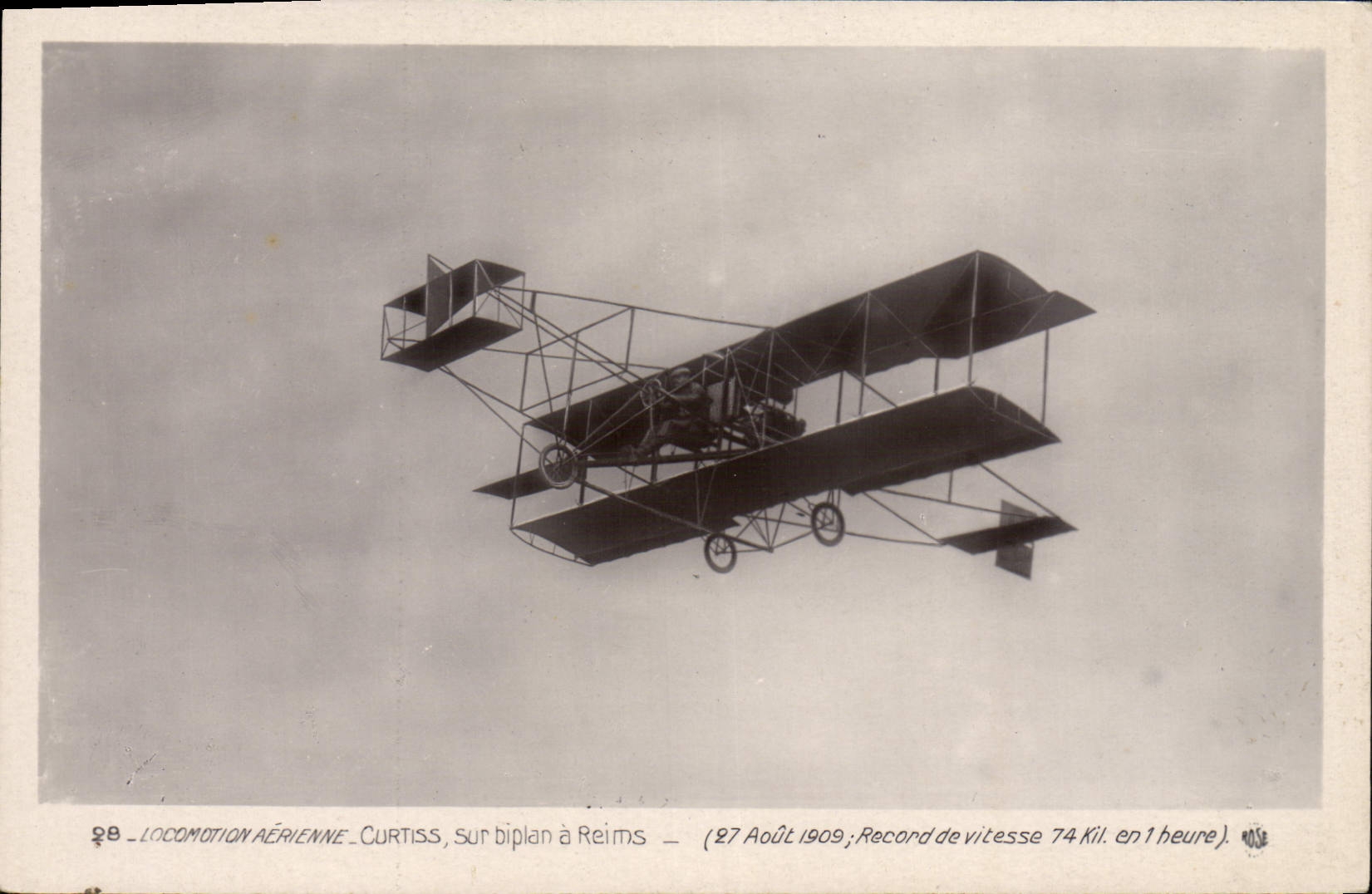 CPA Avion Aviation Curtiss sur biplan a Reims 27 aout 1909