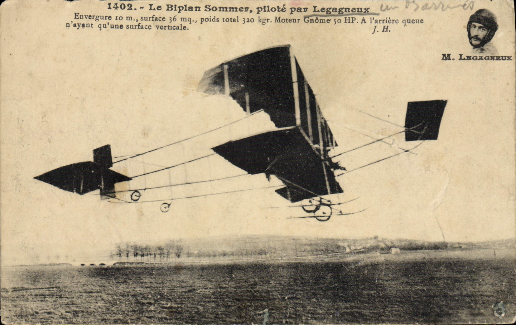 CPA Avion Aviation Biplan Sommer pilote par Legagneux 