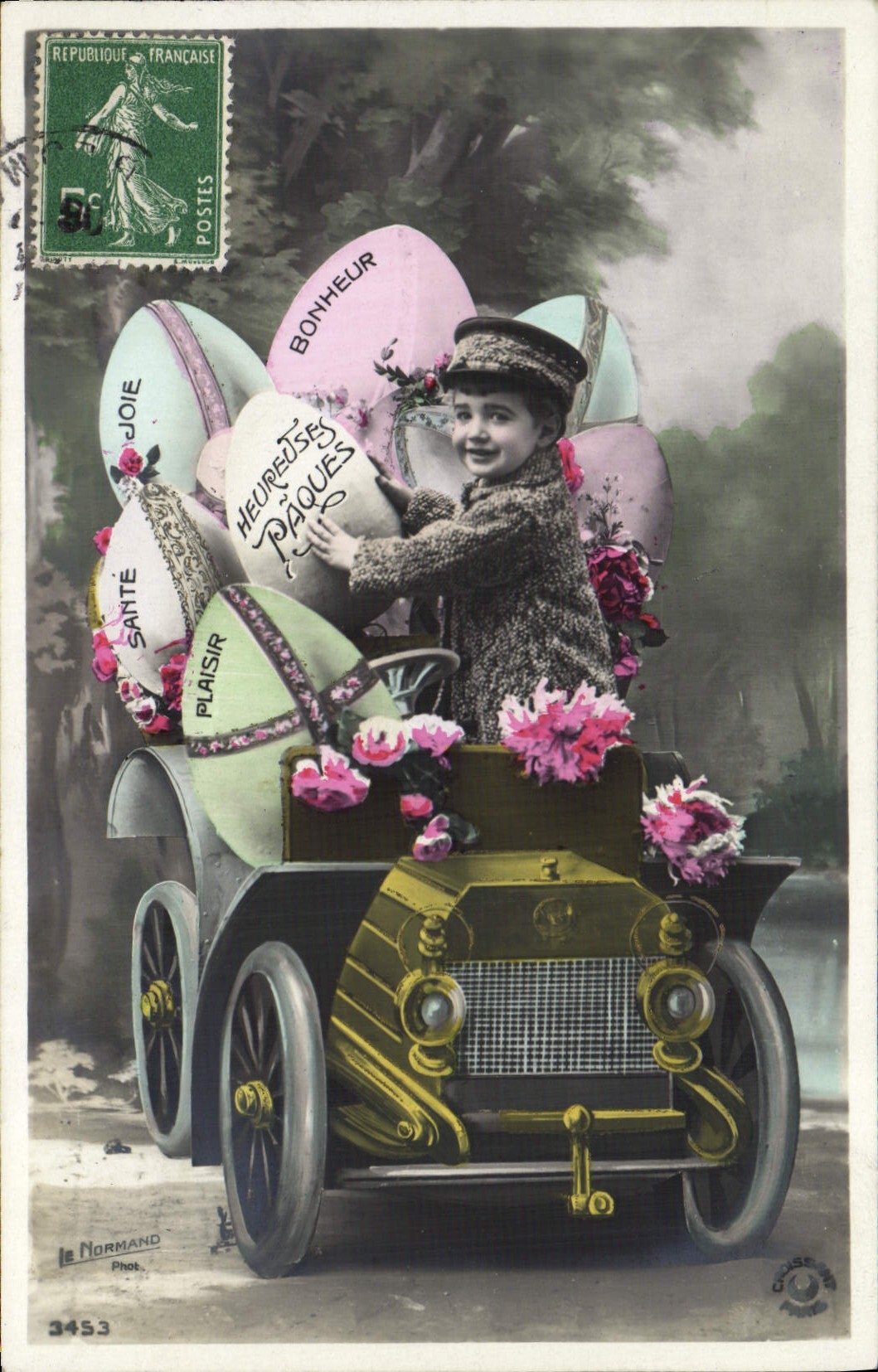 VINTAGE POSTCARD Automobile Fantasy Child Easter Eggs