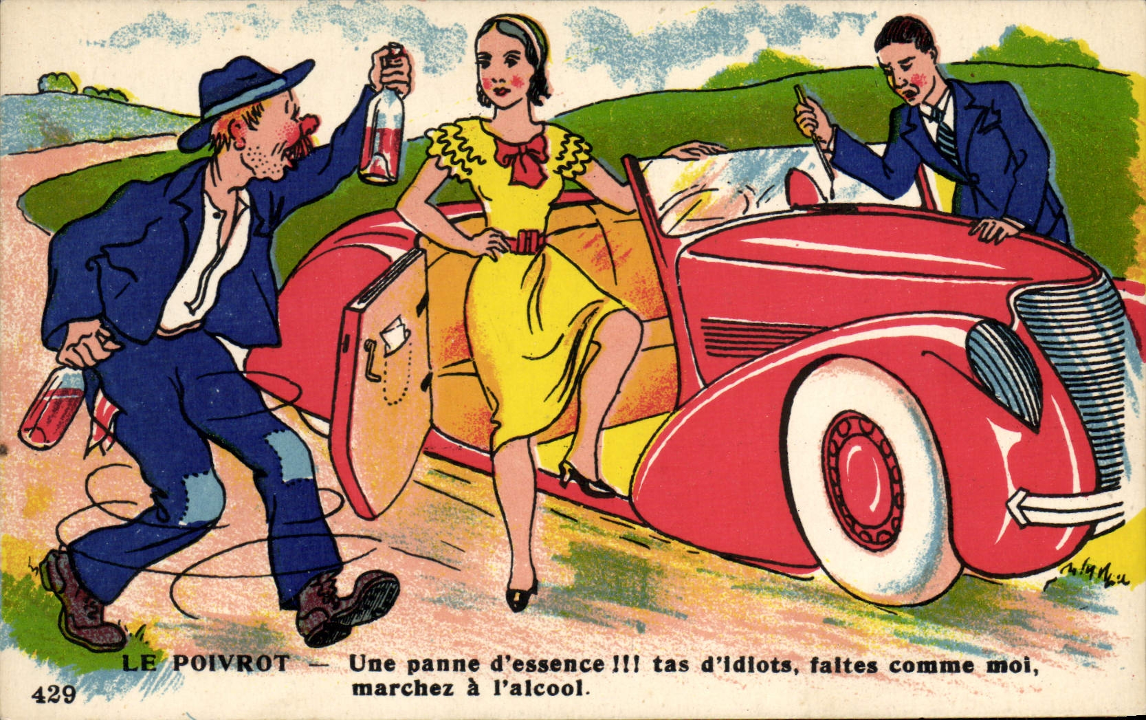 VINTAGE POSTCARD Automobile Fantasy the Soak Alcohol