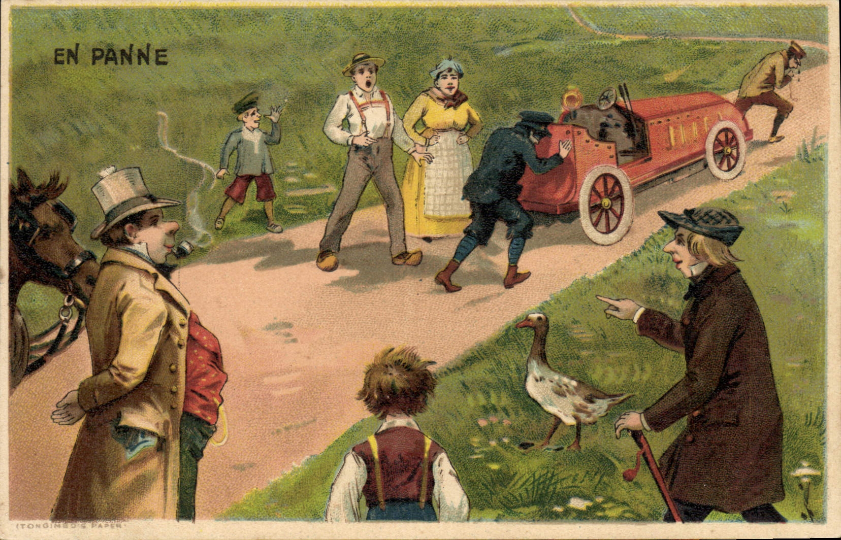 CPA Fantaisie Automobile En panne 