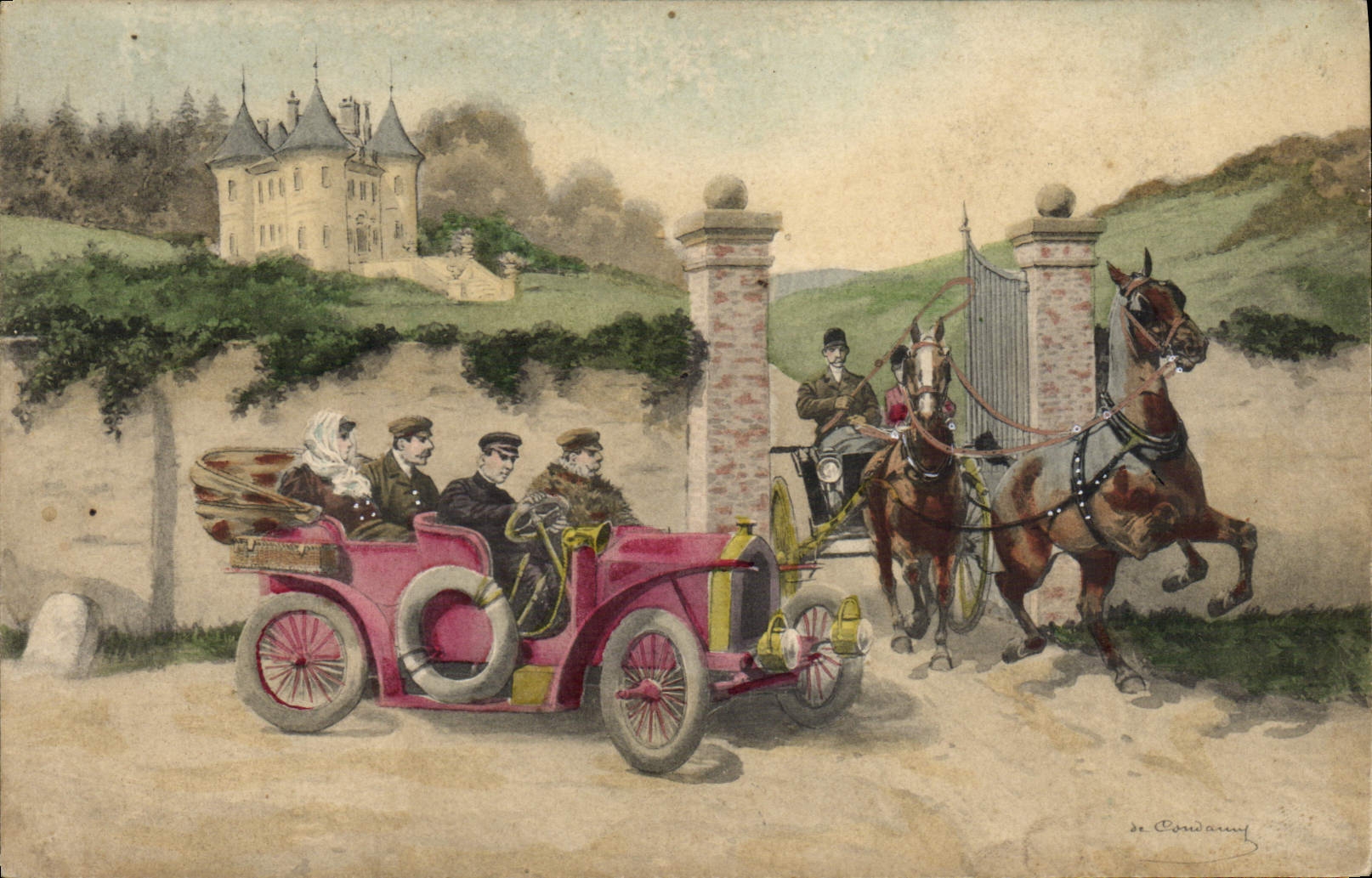 VINTAGE POSTCARD Automobile Fantasy Horse