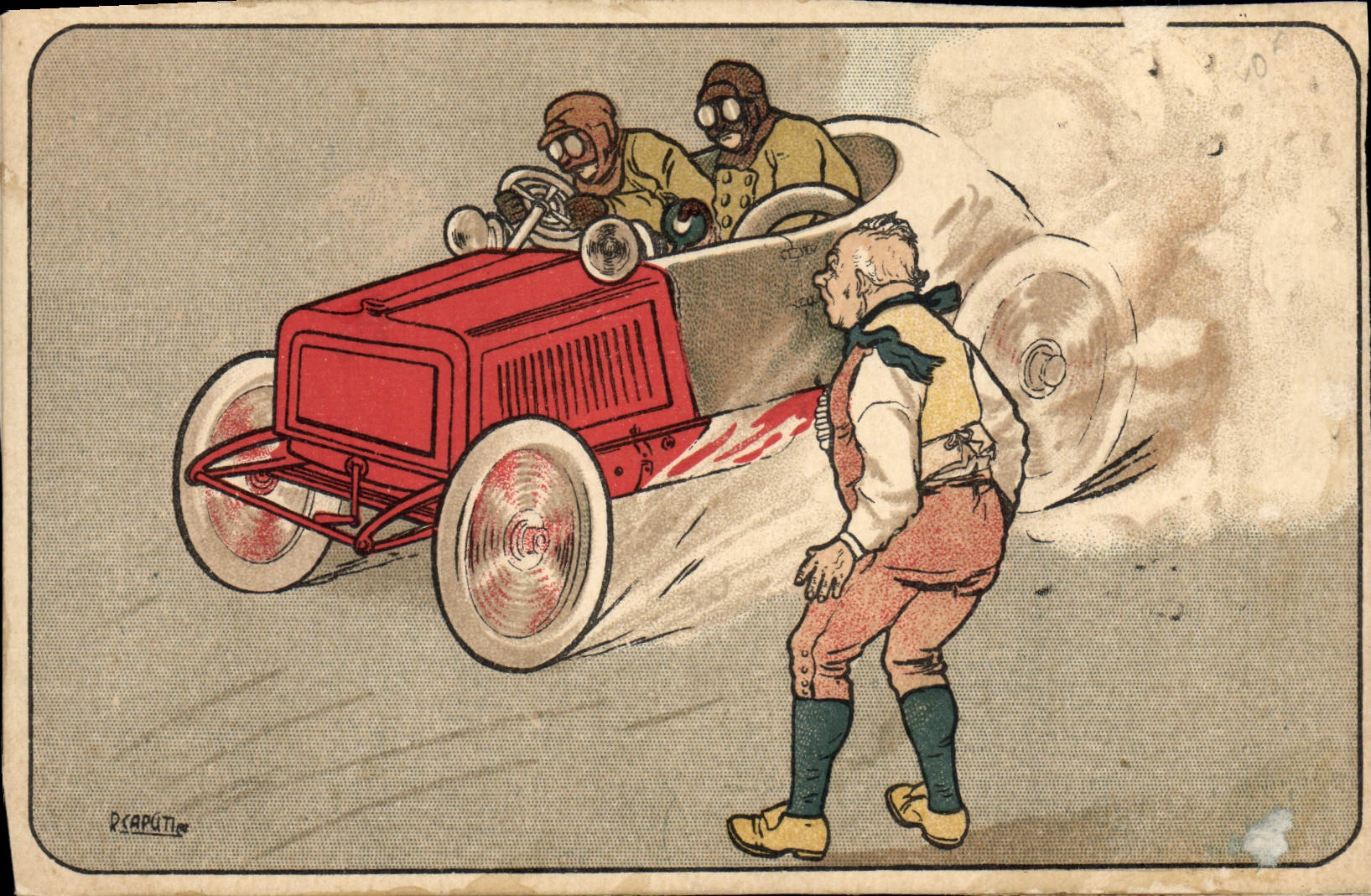 VINTAGE POSTCARD Automobile Fantasy Caput Illustrator