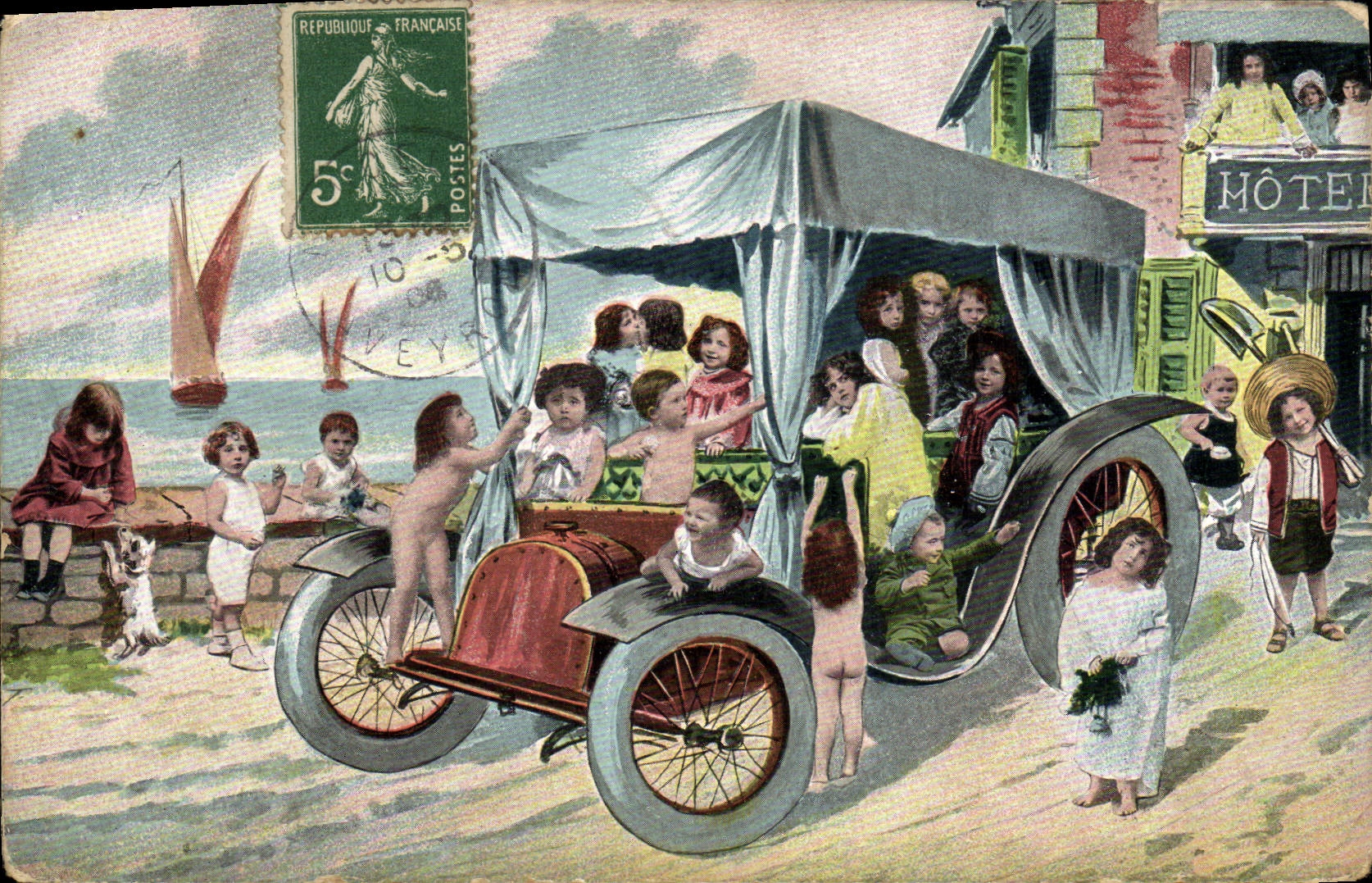 CPA Fantaisie Automobile Enfants Bebes