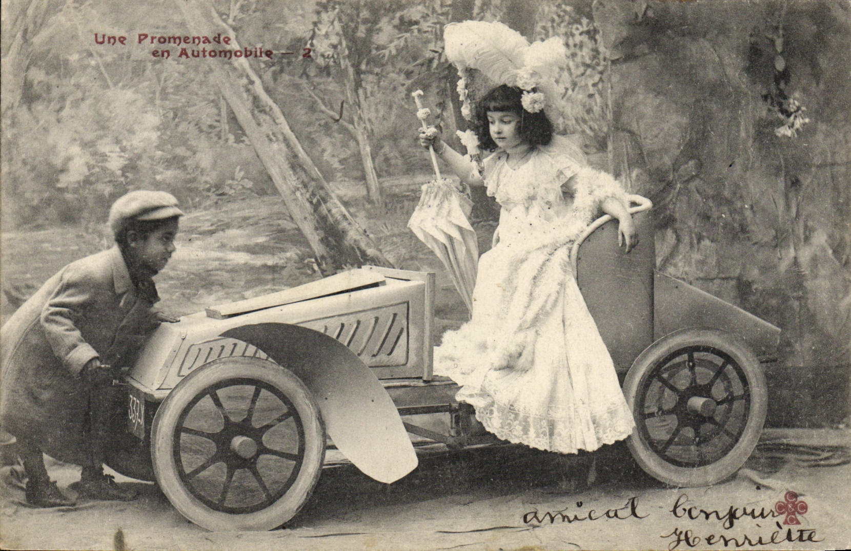 VINTAGE POSTCARD Fantasy a walk in Car Children