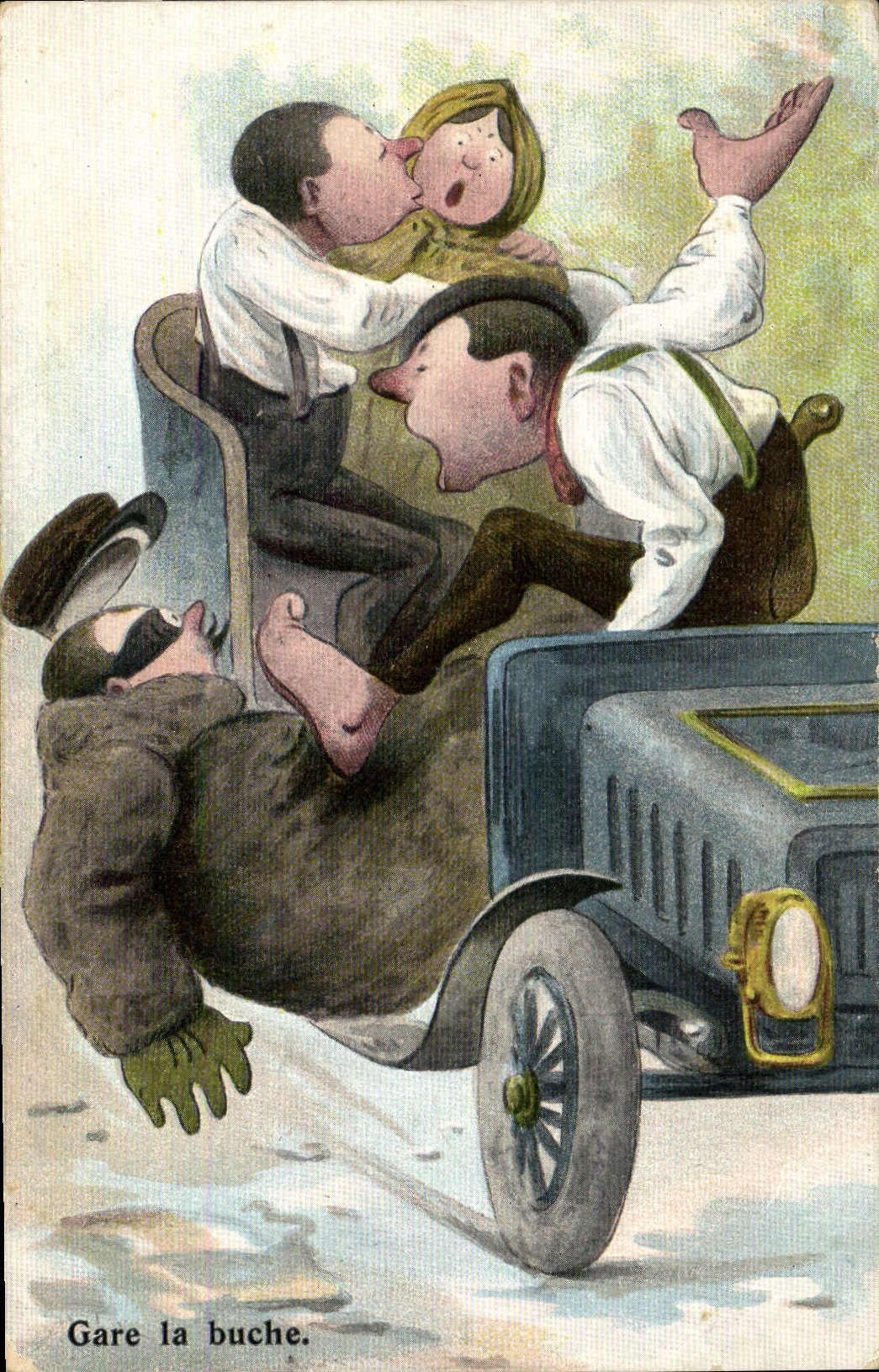 CPA Fantaisie Automobile Gare la buche Humour