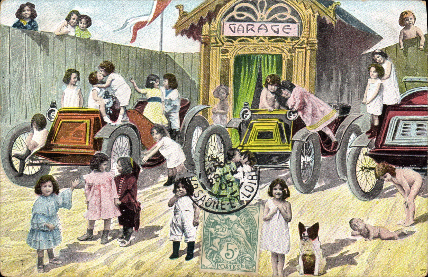 VINTAGE POSTCARD Automobile Fantasy Children Babies Dog