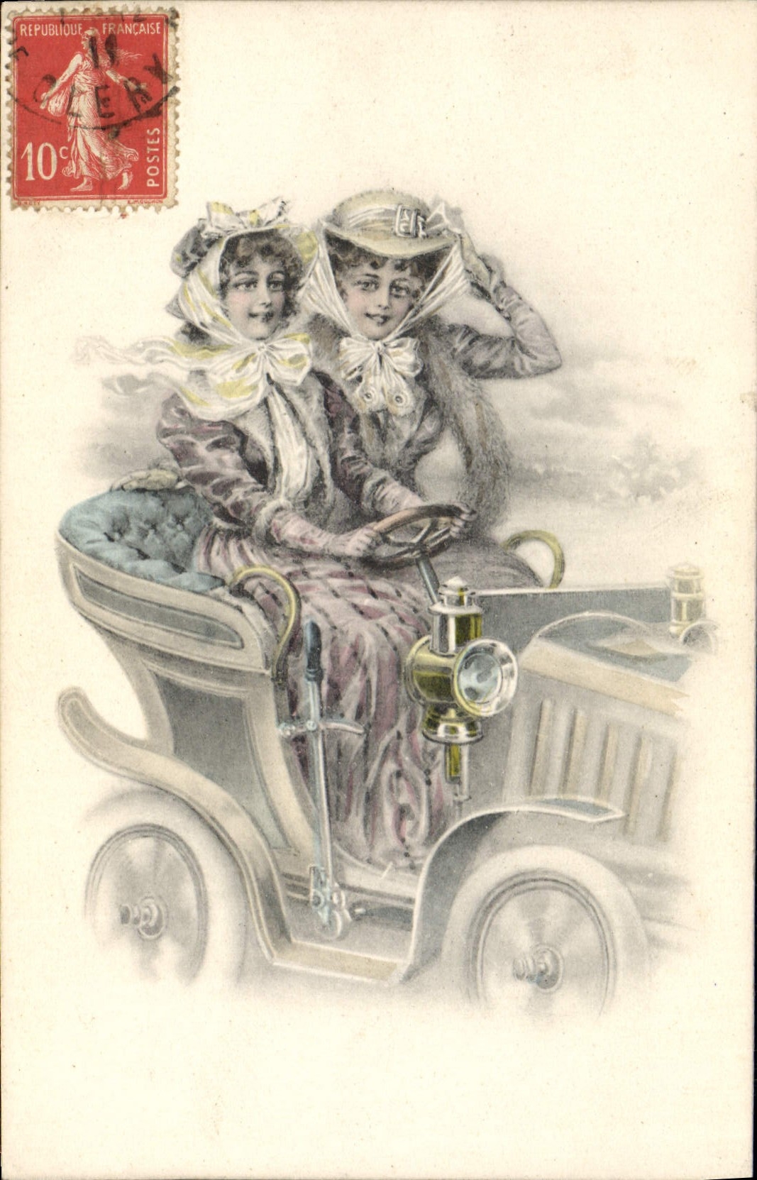 CPA Fantaisie Automobile Femmes