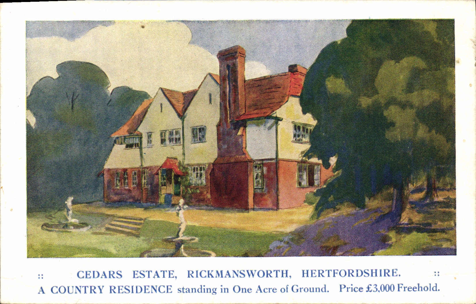 CPA Illustrateur Cedars Estate Rickmansworth Hertfordshire A country residence standing in One Acre of ground 