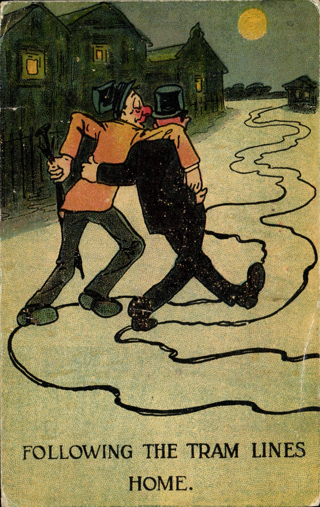 VINTAGE POSTCARD Illustrator Following the tram lines Home