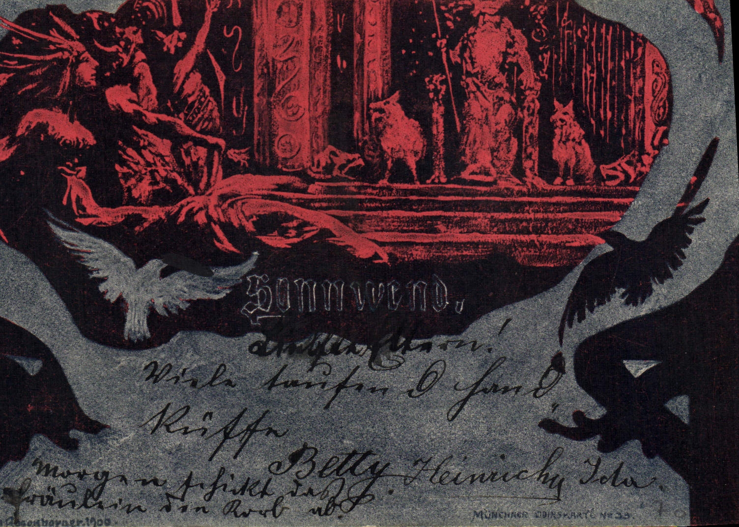 VINTAGE POSTCARD Illustrator Wolves Eagle