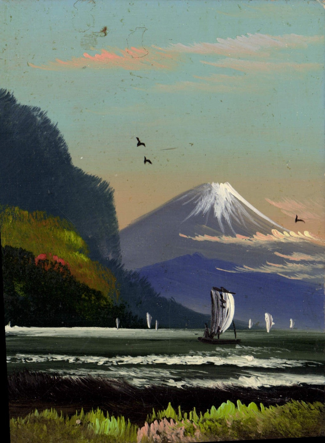 CPA Japon Nippon (peint a la main) Paysage Volcan