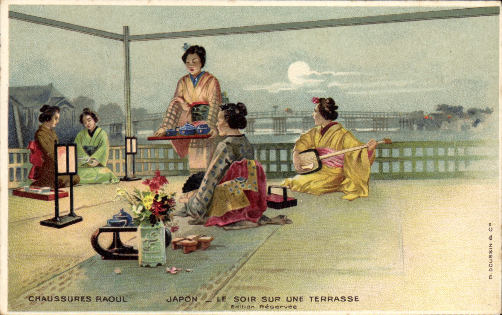 CPA Japon Nippon Le soir sur une terrasse Chaussures Raoul