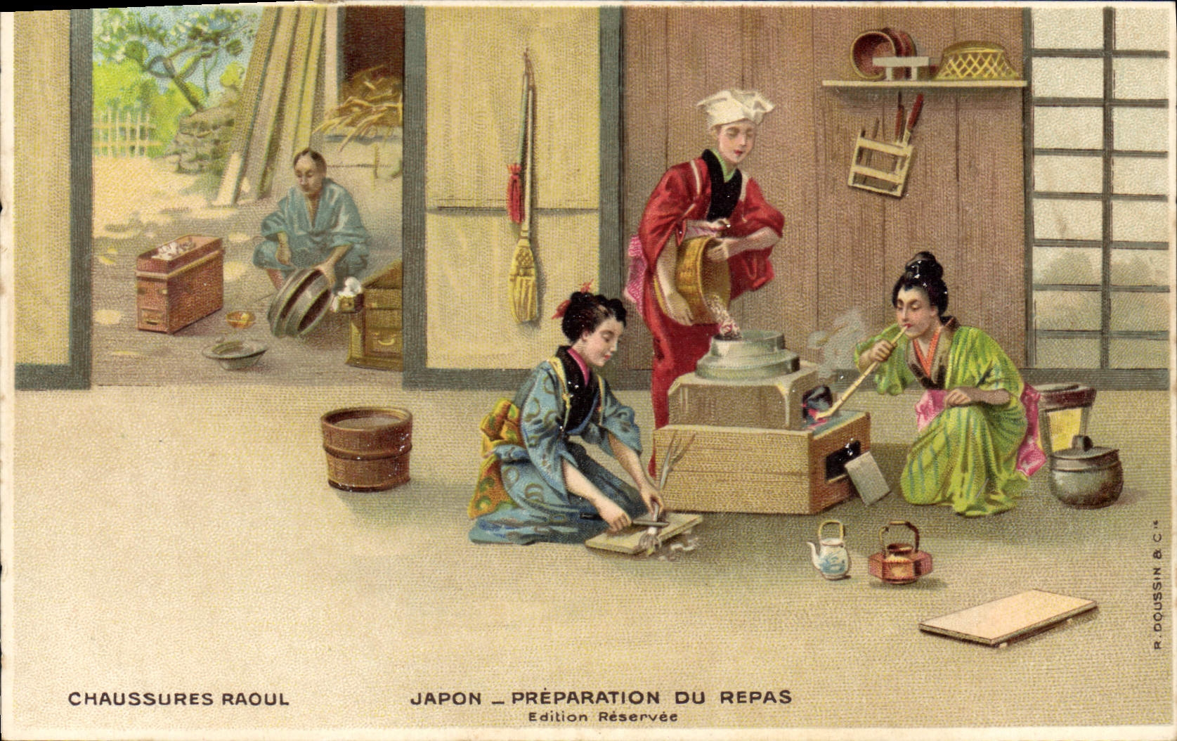 VINTAGE POSTCARD Japanese Japan Preparation of the meal Raoul Shoes