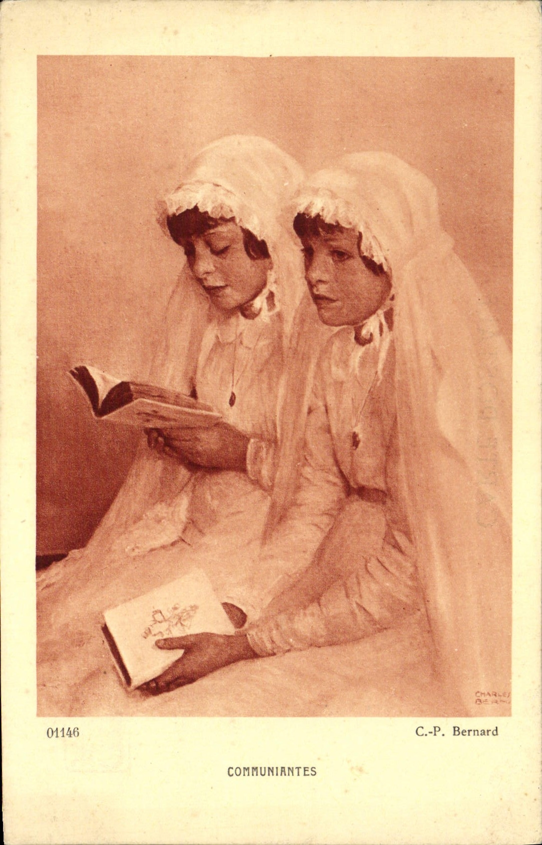 VINTAGE POSTCARD Communicants Bernard